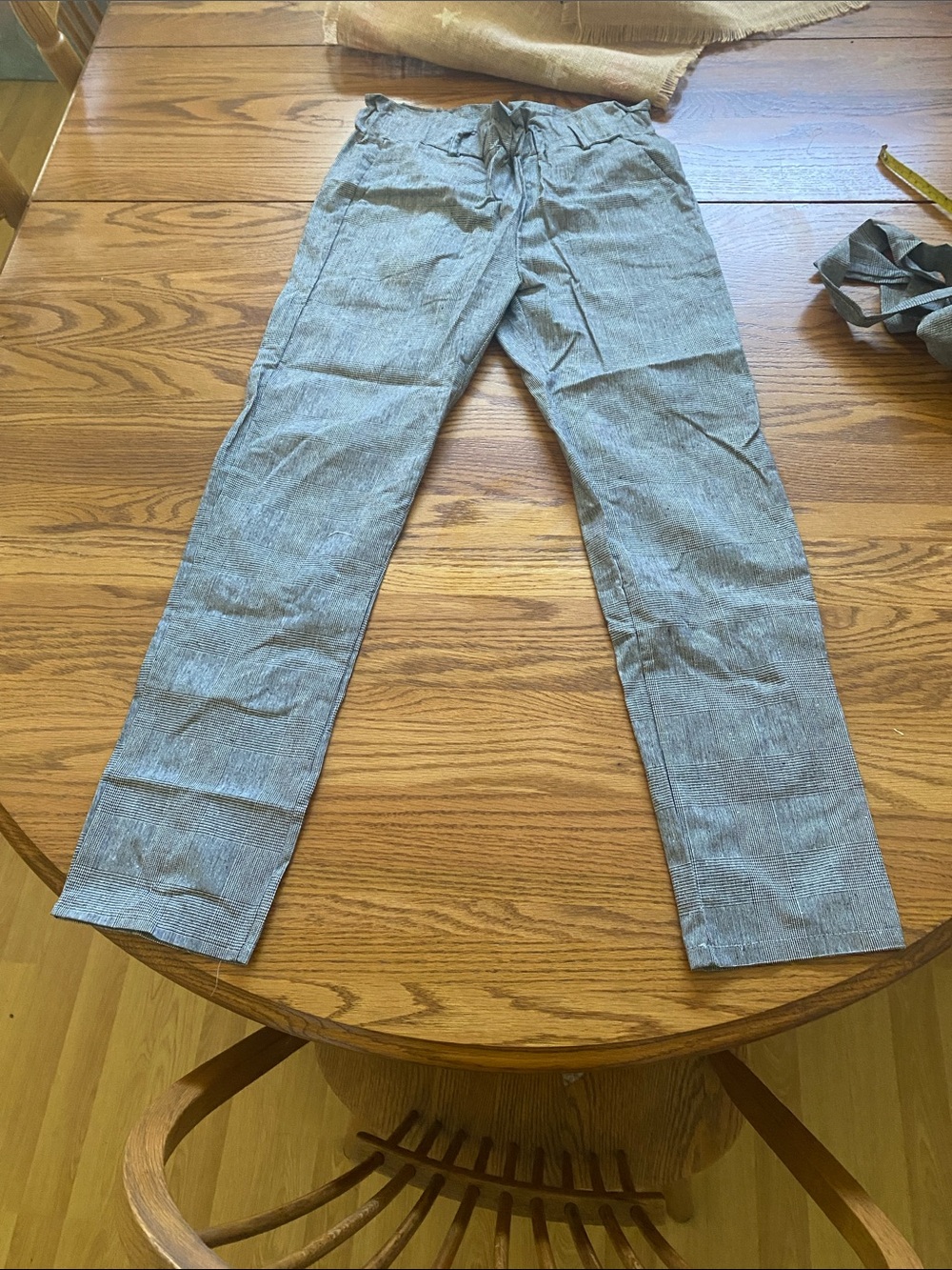 Women’s Gray Plaid Paperbag Pants with Matching Belt